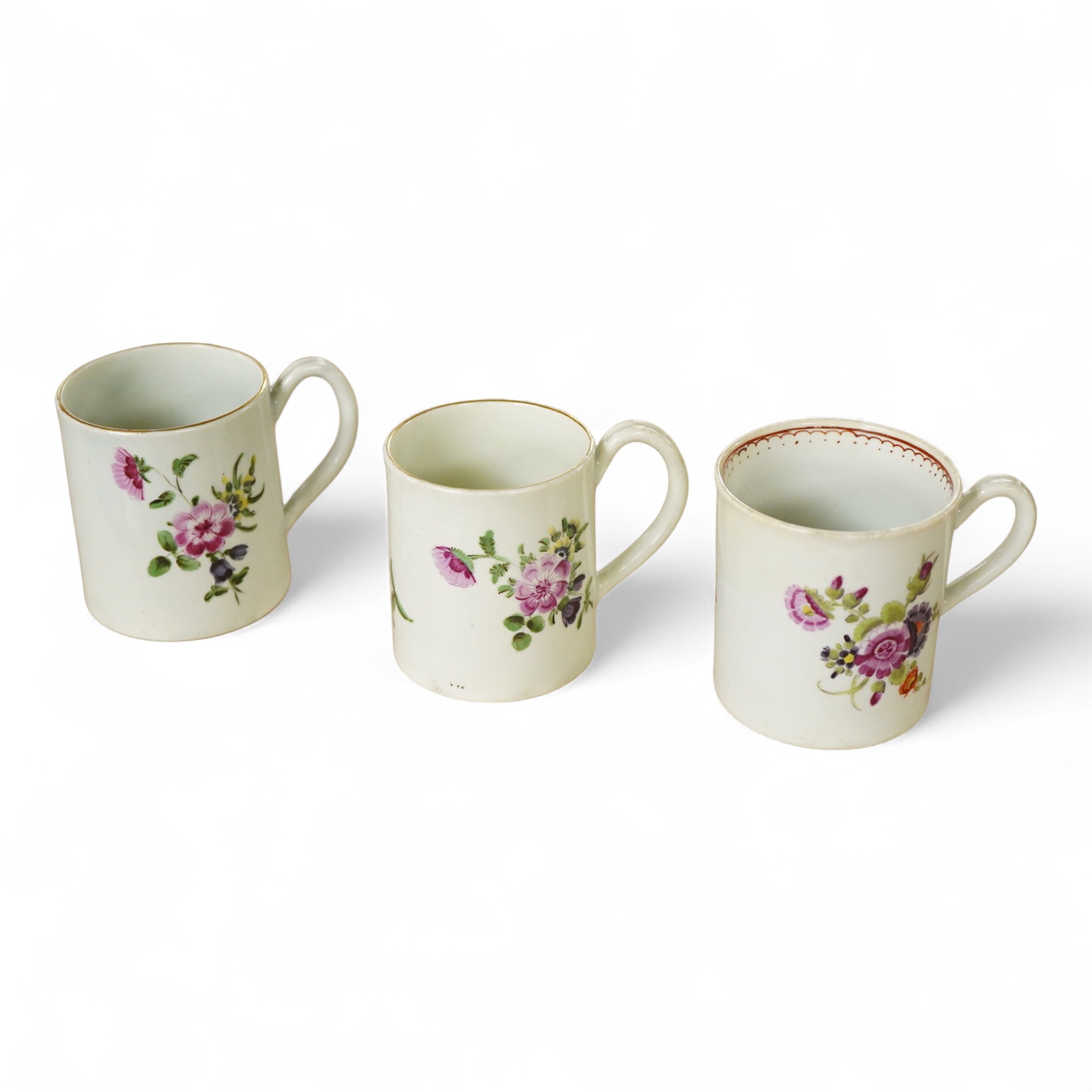 Three Worcester polychrome coffee cans, c.1760-1770 - 6cm high